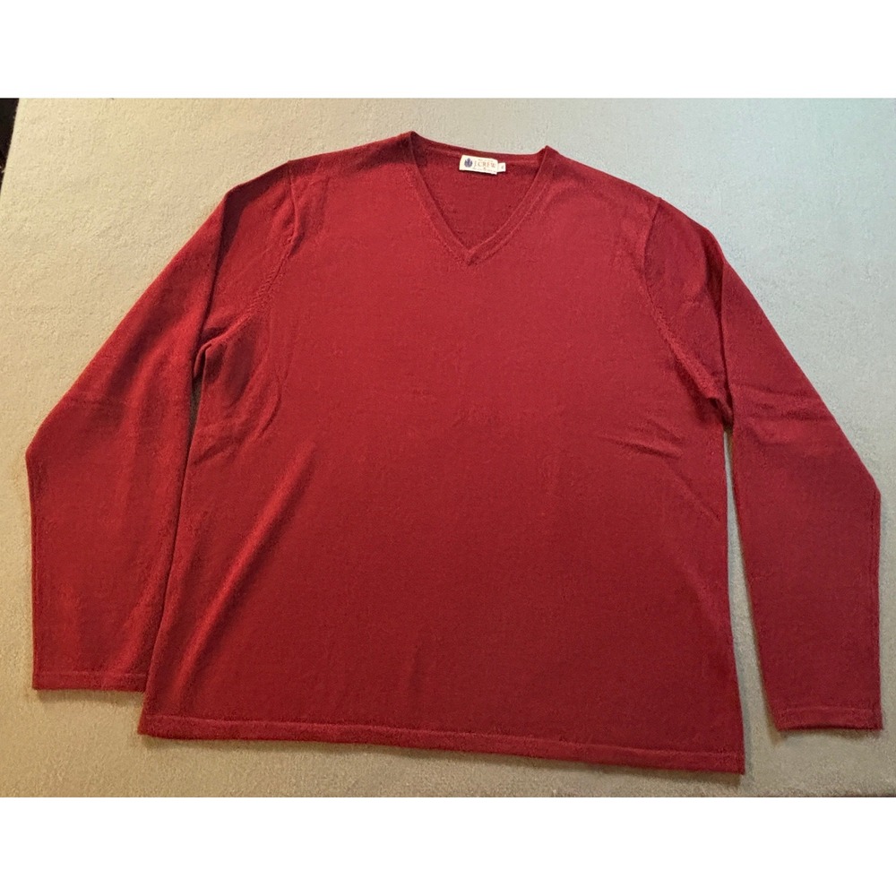 J. Crew Merino Wool V-Neck Sweater Mens XL Red Extra Fine Pullover Lightweight